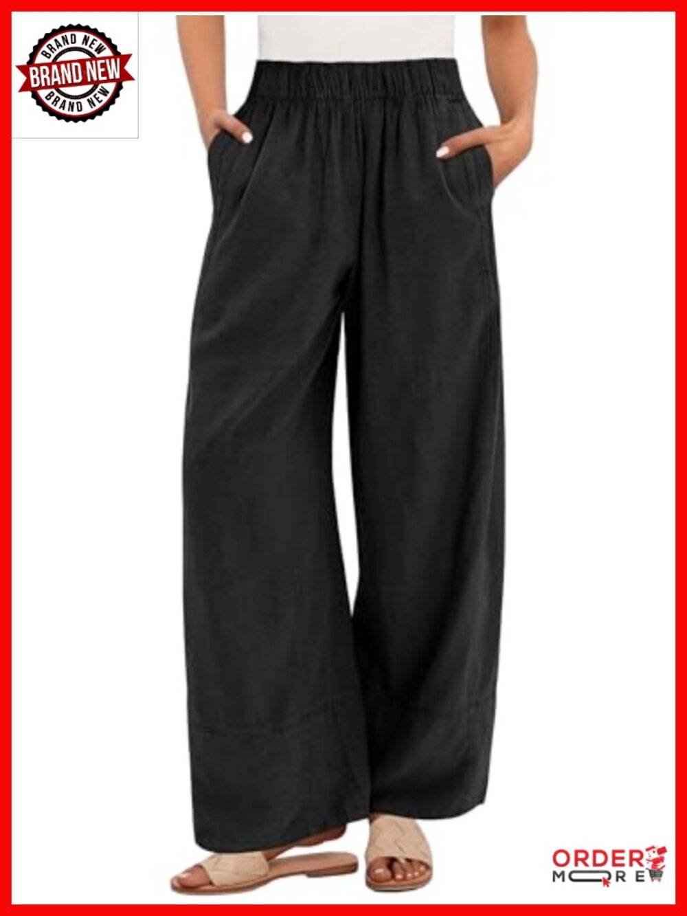 Wide Leg Linen Blend Palazzo Lounge Pants Elastic Waist